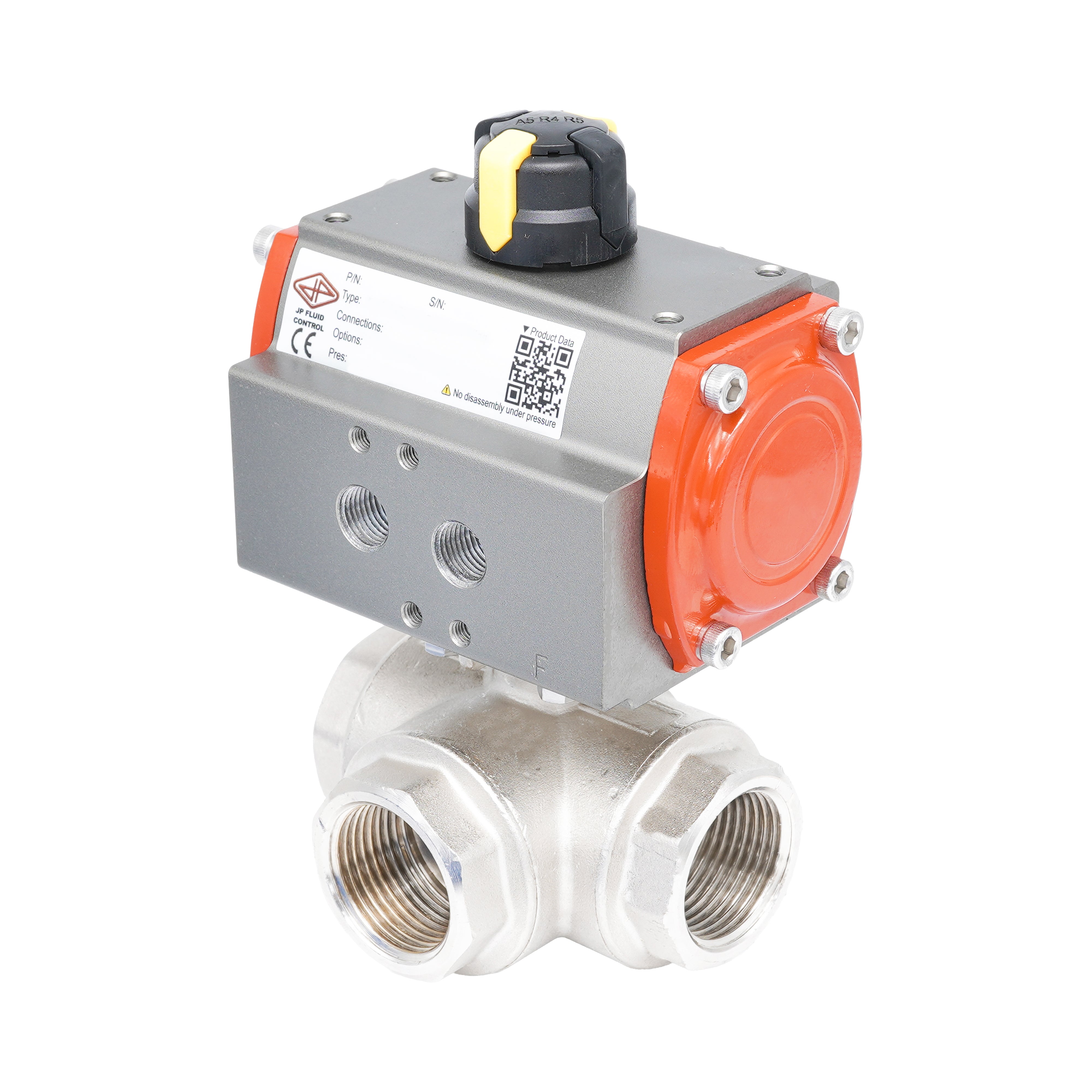 Rp 1 1/2" T-Bore 3-Way Pneumatic Brass Ball Valve - Double Acting Bild 2