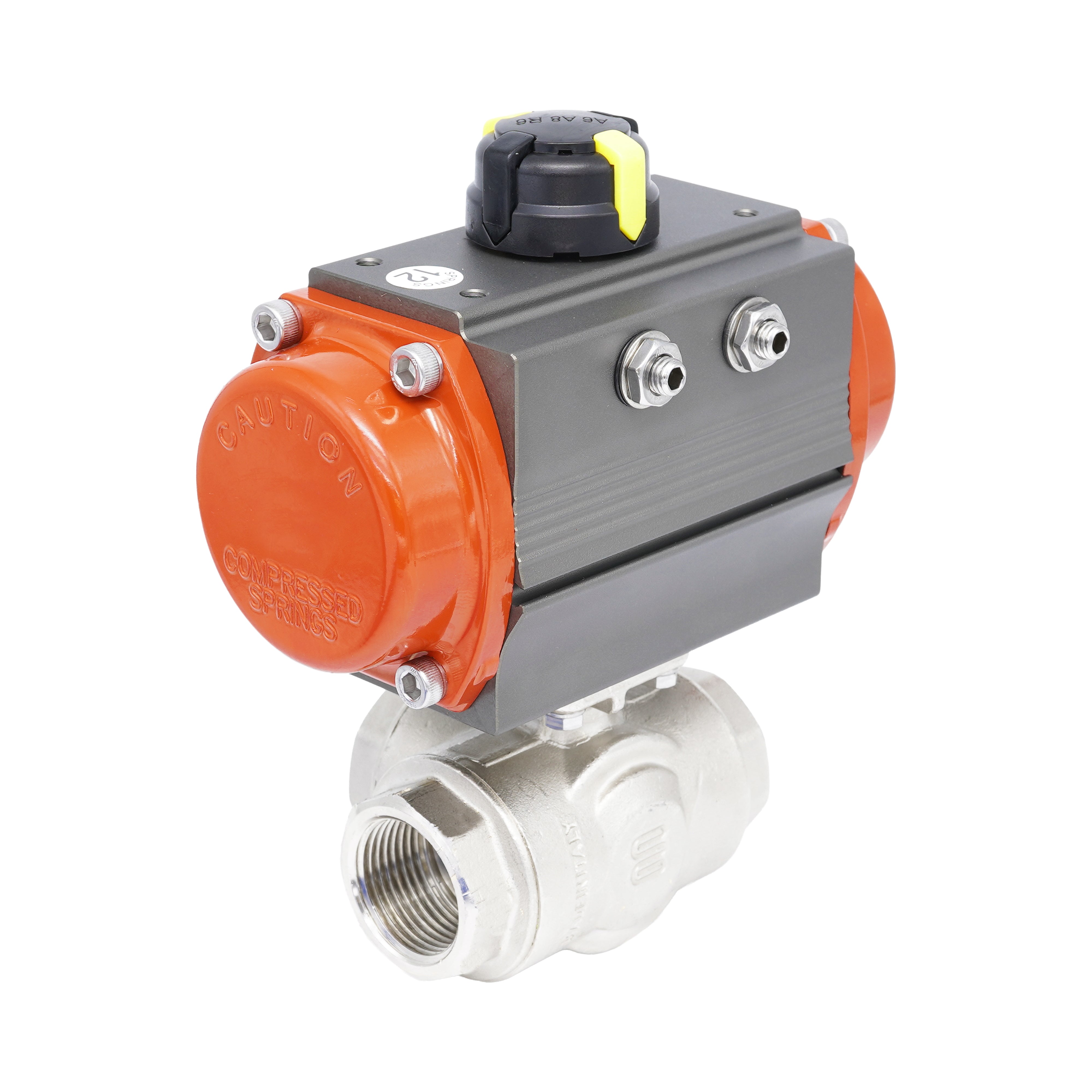 Rp 2" T-Bore 3-Way Pneumatic Brass Ball Valve - Spring Closing Bild 4