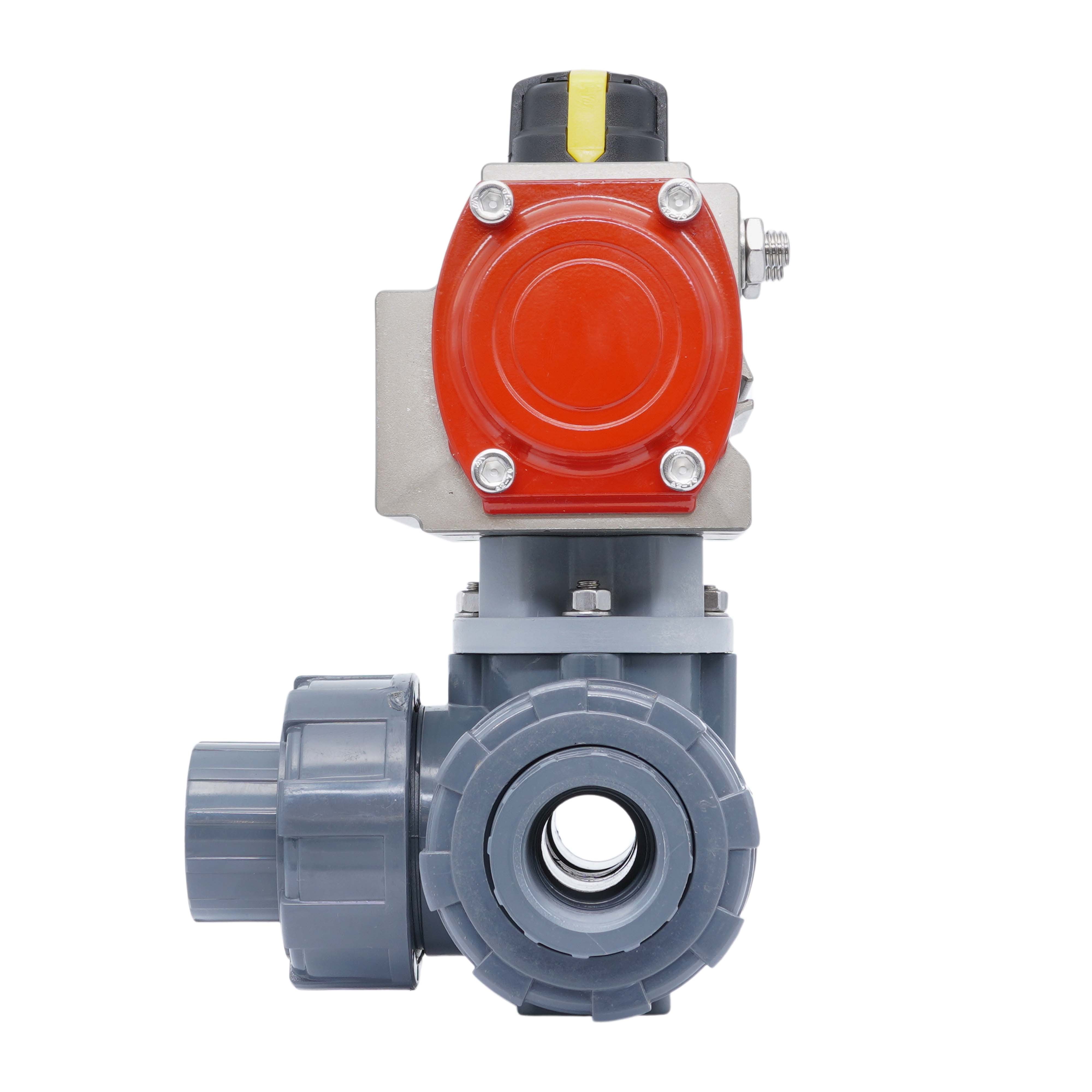3-Way Pneumatic Ball Valve G 2'' T-Bore PVC Spring Open Full Bore Bild 5