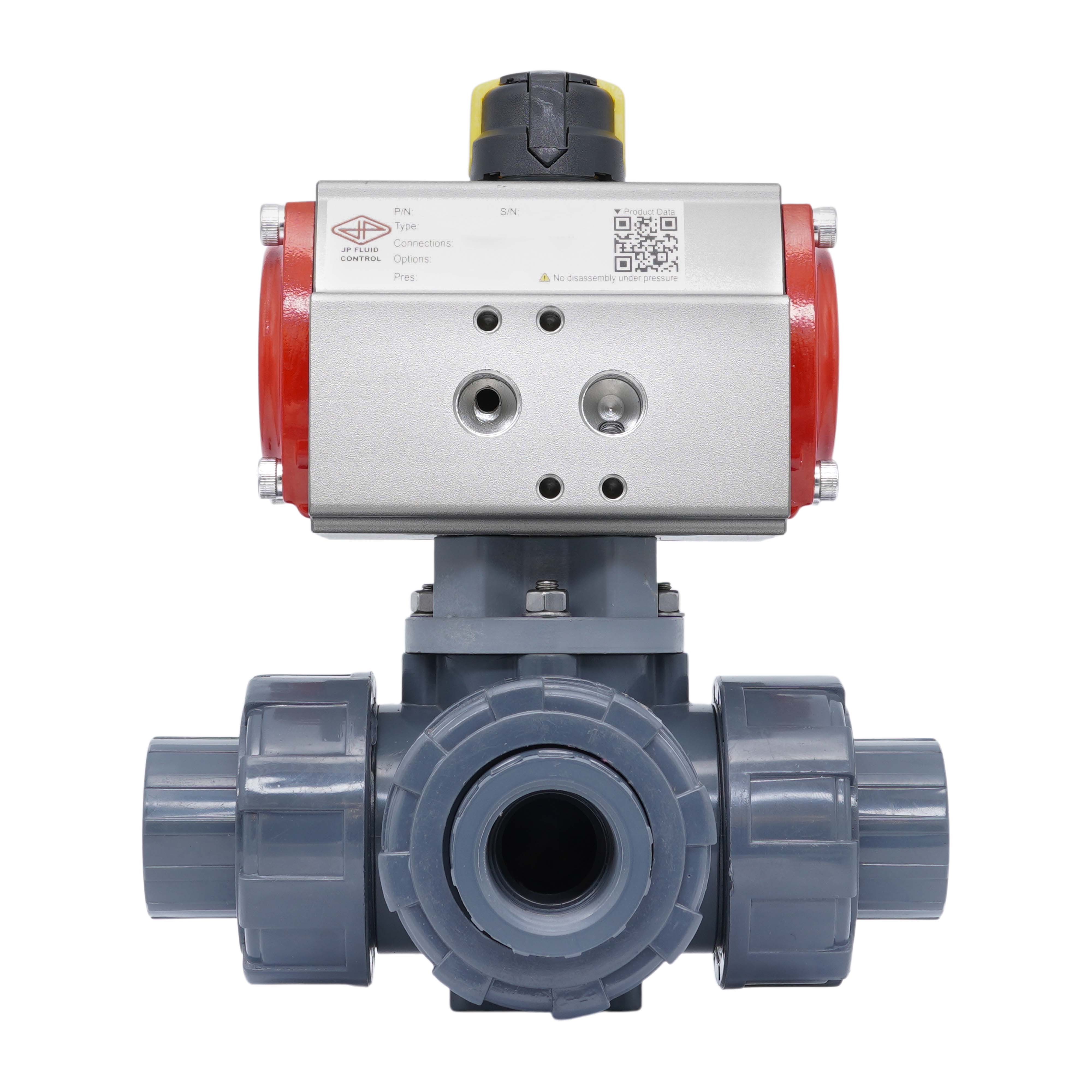 3-Way Pneumatic Ball Valve G 2'' L-Bore PVC Spring Open Full Bore