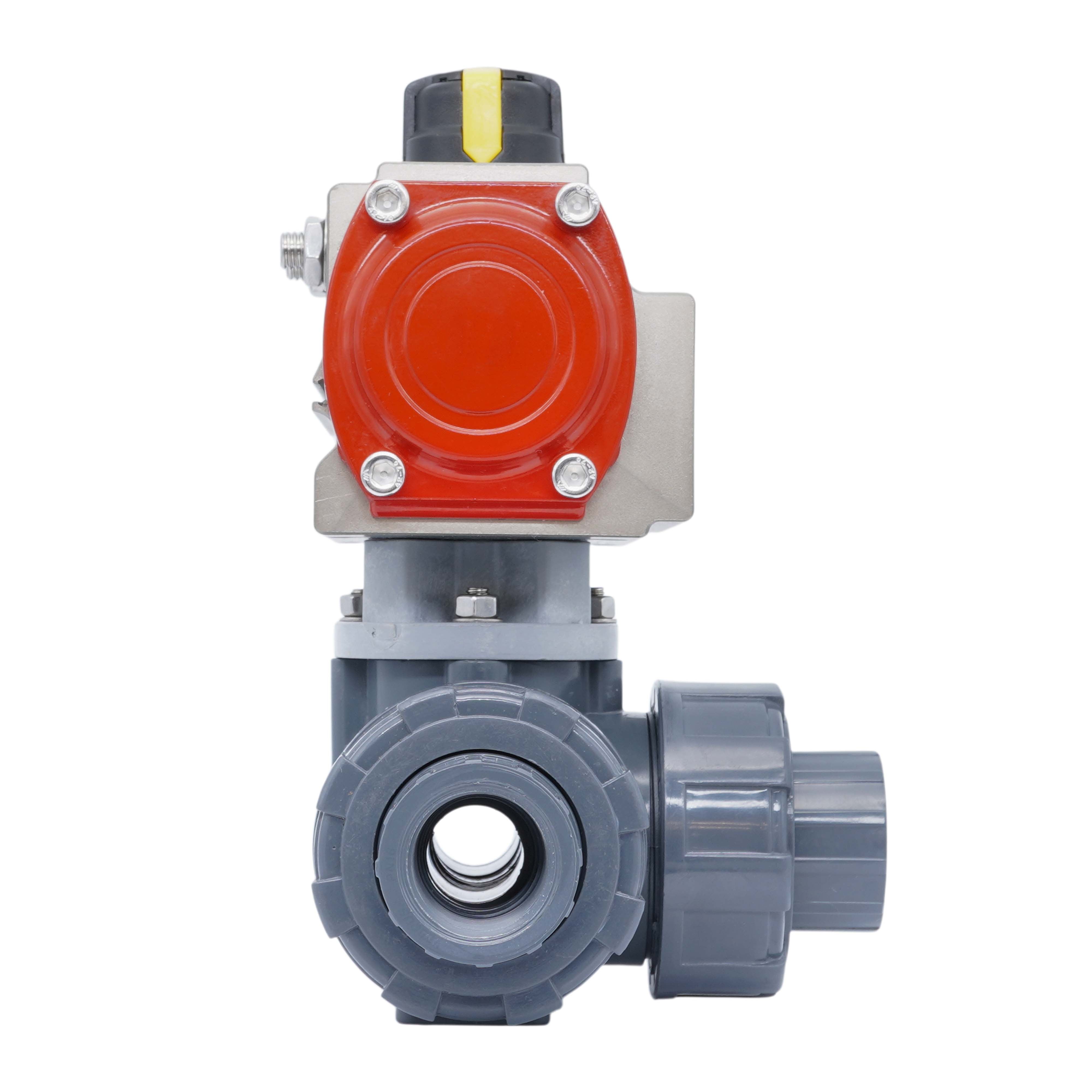 3-Way Pneumatic Ball Valve DN50 L-Bore PVC Spring Open Full Bore Bild 2