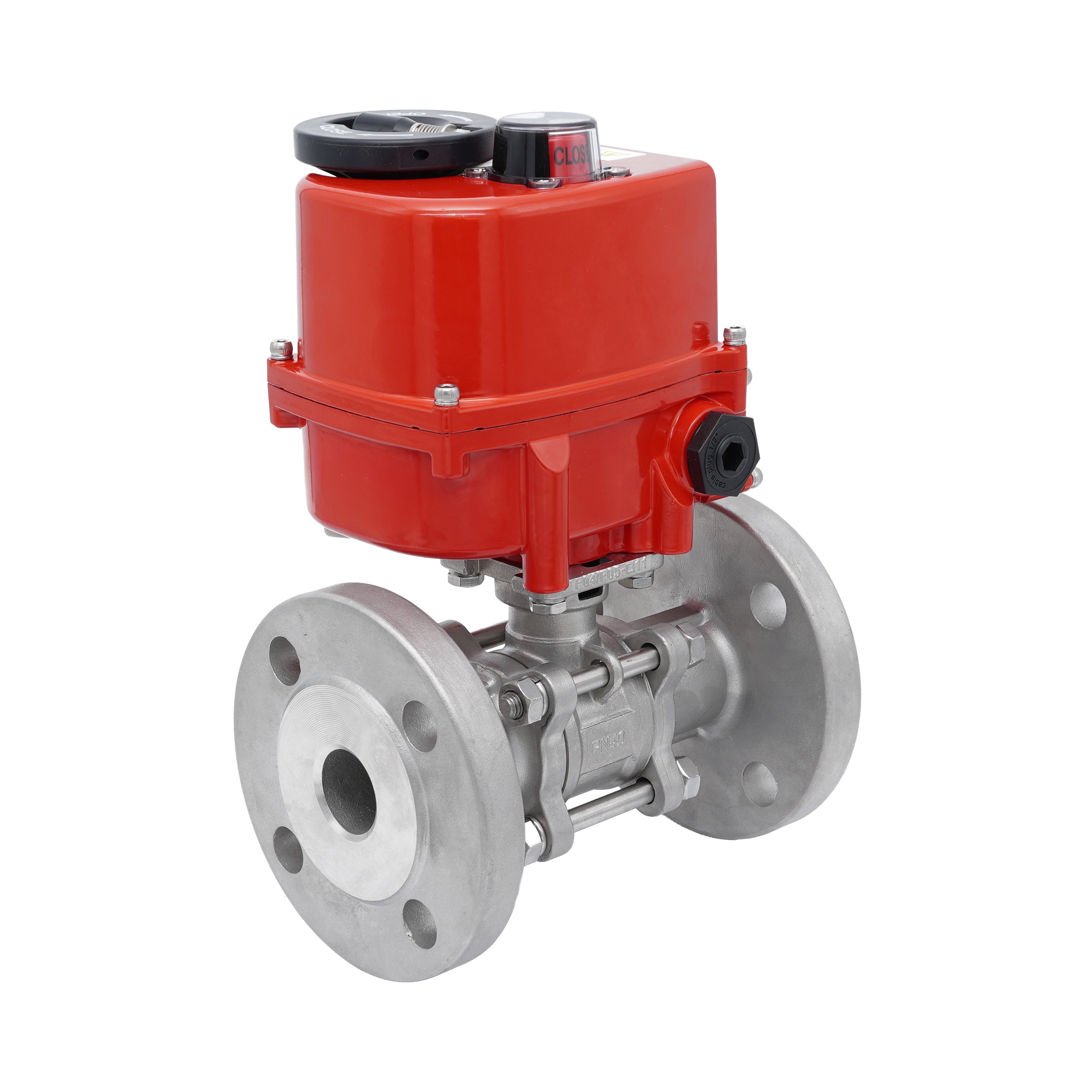 Electrical Actuated 3-Part Flanged Ball Valve 2-Way DN20 PN40 Stainless Steel 24 V AC/DC
