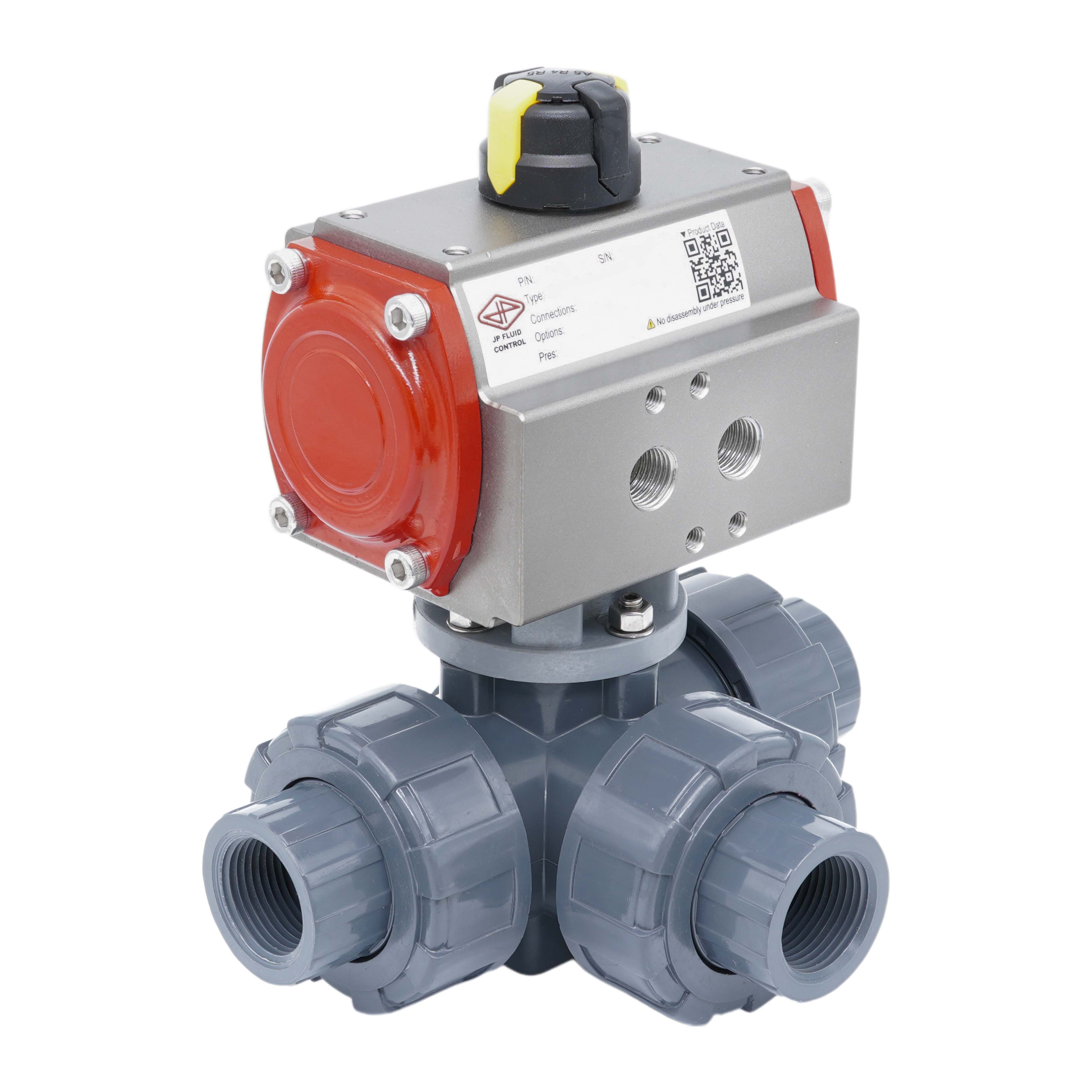 3-Way Pneumatic Ball Valve DN50 T-Bore PVC Spring Open Full Bore Bild 3