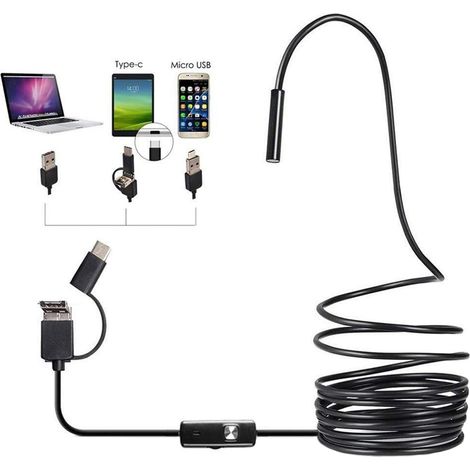 3-in-1-endoskop-inspektionskamera, Industrie-endoskopkamera, Hd-kamera, 7 Mm Wasserdichtes Objektiv, Schlangenrohr-endoskop – 6 Led-leuchten, 3-in-1-usb-schnittstelle Für Android-telefone
