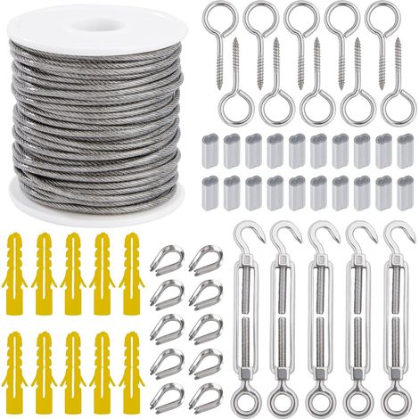 Drahtseil-aufhängeset, 2 Mm Edelstahlseil, 30 M, Mit Spannöse, Schraube, Aluminiumhülsen, Herz-terminal, 56-teilig