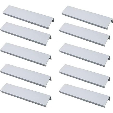 Ersandy – Set Mit 10 Unsichtbaren Möbelgriffen Aus Gebürstetem Aluminium – 96 Mm Lochabstand – Rostbeständig – Einfache Montage Mit Mitgelieferten Schrauben