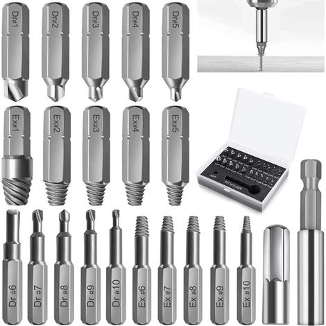 22 Stück Beschädigte Schraubenausdreher, Separate Polierbohrer-schraubenausdreher Und Extraktion Für Beschädigte Bolzen Oder Schrauben, 2–12 Mm, Mit Magnetischem Bithalter Und Stecknussadapter