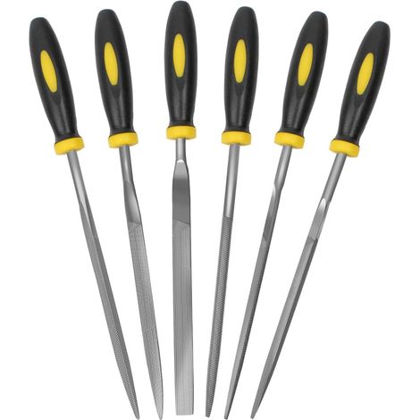 6-teiliges Feilenset, 5,5-zoll-nadelfeilen, Feilenset Aus Kohlenstoffstahl Mit 3 Mm Durchmesser Und Griff, Geeignet Für Metall, Holz, Glas, Leder, Schmuck Usw.
