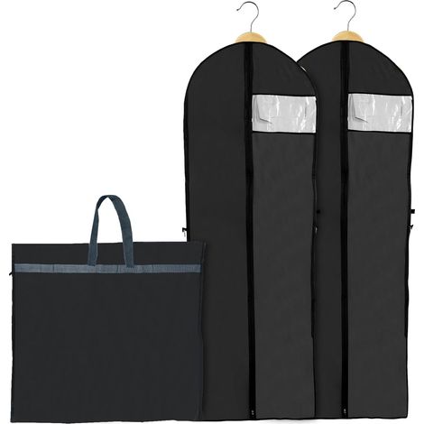 2 Stück Faltbare Kleiderhüllen 180 X 60 Cm, Atmungsaktive Staubdichte Schutzhülle Für Lange Abendkleider, Brautanzüge (schwarz)