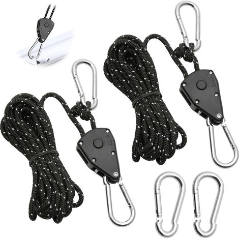 2 Stück 4 M Verstellbares Ratschenseil, Schwarze 1/8 Ratschenrolle Mit 2 Ersatzhaken, Reflektierender Ratschenseilspanner Für Lampenpflanzen, Zeltwandern
