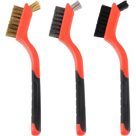 Set Mit 3 Drahtbürsten Aus Edelstahl, Messing, Kohlenstoff, Nylon, Scheuerbürsten Zum Reinigen Von Lötzinn, Schlacke, Rost Und Staub, 3 Kleine