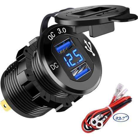 Usb-schnellladegerät Fürs Auto, Zwei Qc3.0-usb-anschlüsse, 12 V/24 V, 36 W, Wasserdicht, Mit Led-digital-voltmeter Für Motorrad, Wohnwagen, Lkw, Boot Und Mehr