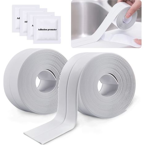 2 Rollen Wasserdichtes Selbstklebendes Dichtungsband, Pvc-klebendes Wanddichtungsband, Dusche, Toilette, Küche, Badezimmer (weiß)