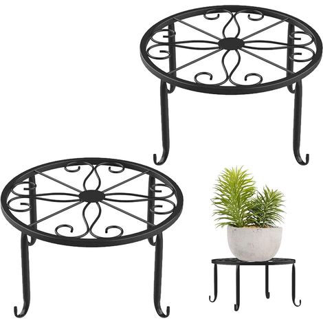 Blumentopfständer, 2-teiliges Metallkunst-pflanzenständerregal Im Europäischen Stil, Blumentopfhalter Für Den Garten, Runder Gartentisch, Gartentisch Im Schmiedeeisen-design, Terrassentisch Im Antiken