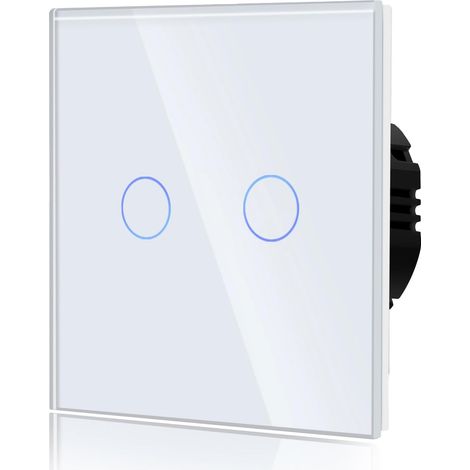 Common Touch-schalter, Wandschalter, Kompatibel Mit Led-leuchten, Gehärtetes Kristallglas, Touchscreen Mit Hintergrundbeleuchteten Tasten, 86 Mm, 2 Ziffern, 1 Weg, Weiß
