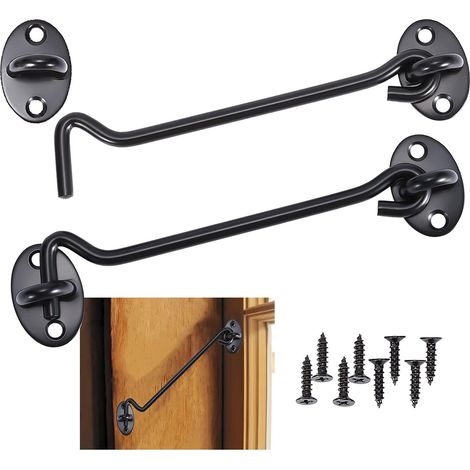 Kabinenhaken, 2 Stück, Türschlosshaken, Schwarzes Edelstahl-türhakenschloss, Mit Befestigungsschrauben, Für Fenster, Scheunentor, Schuppentür, Garagentor (15 Cm)