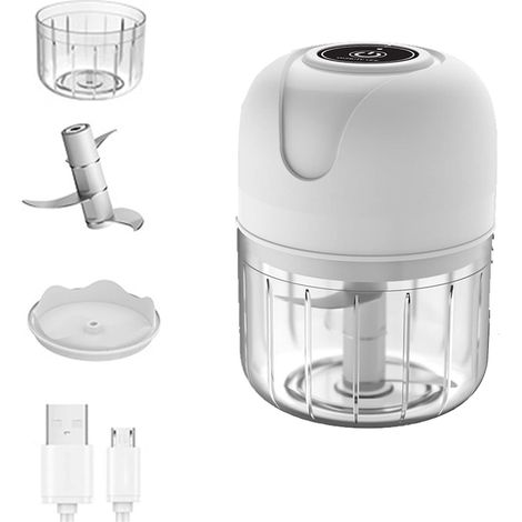 Elektrischer Mini-knoblauchzerkleinerer, Kabellose Tragbare Küchenmaschine, Mixer, 250 Ml, Mini-knoblauchzerkleinerer Für Knoblauch, Gemüse, Obst, Zwiebeln, Fleisch, Salate, Babynahrung, Gewürze (weiß