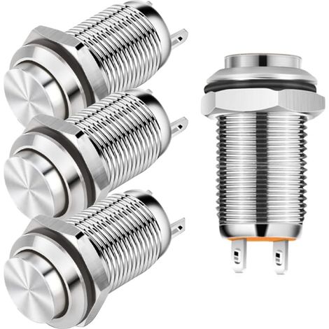 4 Stück 12 Mm 3 A 12 V/24 V/125 V/250 V Ac Selbstsichernder Drucktastenschalter, Wasserdicht, Vernickeltes Kupfer, Ein-aus-drucktastenschalter (hoher Kopf)