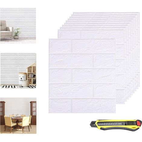 10 Stück 3d-ziegelstein-tapete, Selbstklebende, Imitierte Weiße Ziegelstein-wandaufkleber, Wasserdicht Für Die Dekoration, Diy Dekoratives Wandpaneel Für Schlafzimmer, Zuhause, Küche (35 X 38,5 Cm, We