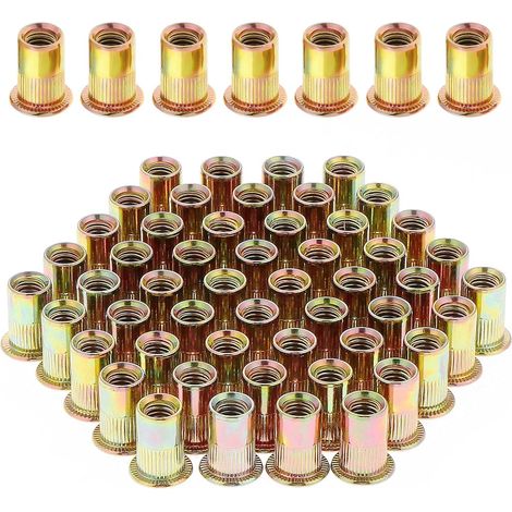 100 Stück M8 Flachkopf-nietmuttern Mit Gewinde, Verzinkte Nietmuttern Aus Kohlenstoffstahl, Sortiment M8-nietgewindeeinsätze Für Metall Und Kunststoff (14 Mm X 18 Mm)