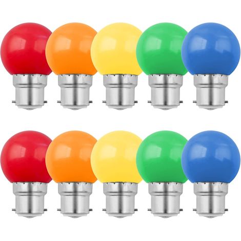 10er-pack B22 1w Led-farbbirne, Bunte Bajonettbirne, 10w Glühlampenäquivalent, G45 Mini-globusbirne, Rot Grün Blau Orange Gelb, Für Hochzeiten, Halloween, Weihnachten