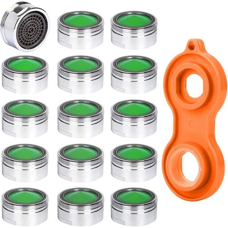 15 Stück Wasserhahnbelüfter, Edelstahl M24 Wasserhahnbelüfter Mit Abs-filter, Wasserspardüse Breeze Jet Wasserhahn Küchen- Und Badezimmerzubehör + 15 Dichtungen Und 1 Schraubenschlüssel