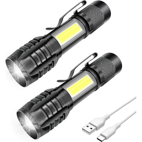 2er-pack Wiederaufladbare Led-taschenlampe, Leistungsstark, Professionell, 3 Zoombare Modi, Kleine Cob-led-tasche Mit Magnet, Ip5 Wasserdicht Für Militärcamping, Wandern, 1000 Mah, 2 Pz