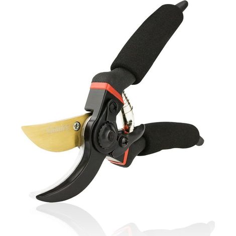 Gartenschere Mit Gerader Klinge Aus Stahl Und Titan. Blumenschere, Bypass-schnitt Aus Trockenem Holz. Ergonomische Griffe