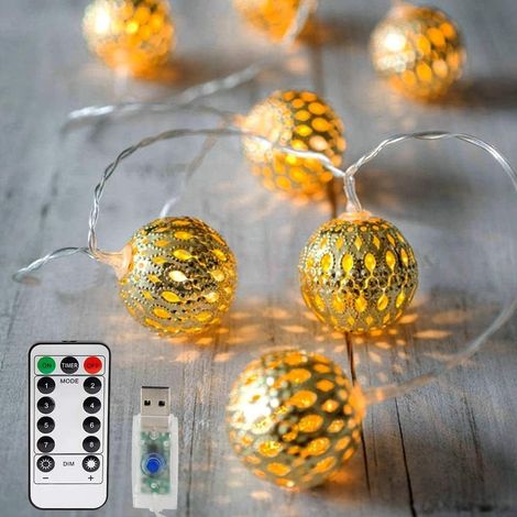 Led Lichterkette,20 Led 3m Marokkanische Lichterkette 8 Modi Dimmbar Mit Fernbedienung, Kugeln Orientalisch Weihnachtslichterkette Mit Usb Nicht Batteriebetrieben,warmweiß