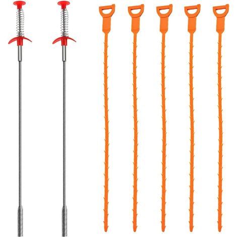 Packung Mit 7 Frettchen-entstopfern, 20 Zoll/60 Cm Abflussreiniger, Haarreinigungswerkzeug, 2 Aus Edelstahl Und 5 Aus Kunststoff