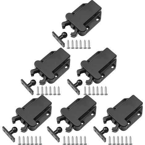 6-teiliges Set Mit Druckverschlussriegeln, Inklusive Schrauben, Druckverschlussriegel Für Türen, Schränke Und Schubladen, Schwarz - Rapanda