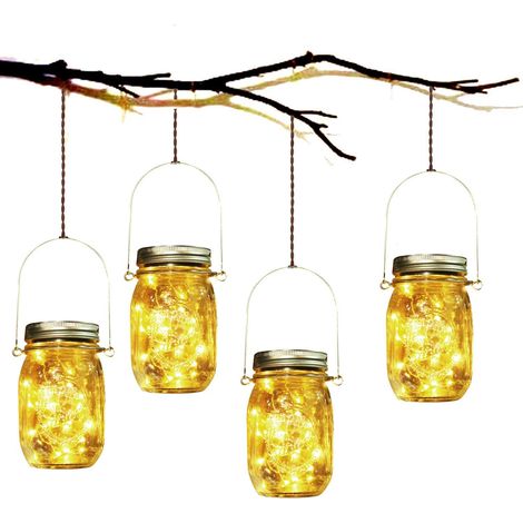 Solar-gartenleuchten - 4 Stück Wasserdichte Solar-glaslaternen Im Einmachglas-design Für Den Außenbereich, Geeignet Für Die Innen- Und Außenbeleuchtung, Dekoration Für Schlafzimmer, Zuhause, Weihnacht