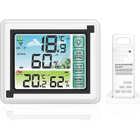 Drahtlose Wetterstation Mit Außensensor, Digitales Thermometer Und Hygrometer, Für Den Innen- Und Außenbereich, Verstellbare Hintergrundbeleuchtung Mit Großem Lcd-display Für Zuhause Und Büro