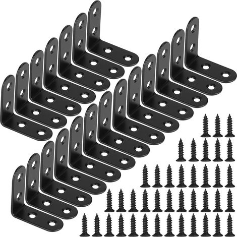 Schwarze Befestigungshalterung, Rechtwinklige Halterung, L-förmige Metallhalterungen Mit Schrauben Für Holzmöbel, Schrankhalterung, 20 Stück, 40 X 40 X 18 Mm