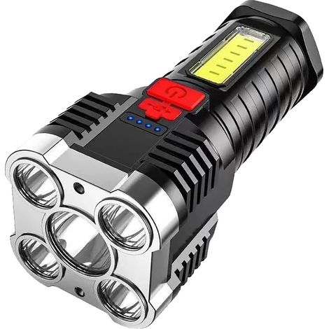 Wasserdichte, Explosionsgeschützte 5-perlen-cob-taschenlampe – Seitenlicht Mit Großer Reichweite – Für Zuhause Und Im Freien – Wiederaufladbar Über Usb, (jf4554) [energieklasse A+++]
