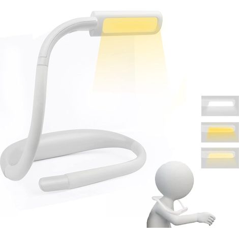 Wiederaufladbare Nacken-leselampe, Led-leseleuchte, Leselampe Zum Lesen Im Bett, Einstellbare Helligkeit, 3 Farben, Flexibler Arm, Zum Stricken, Reparieren, Weiß