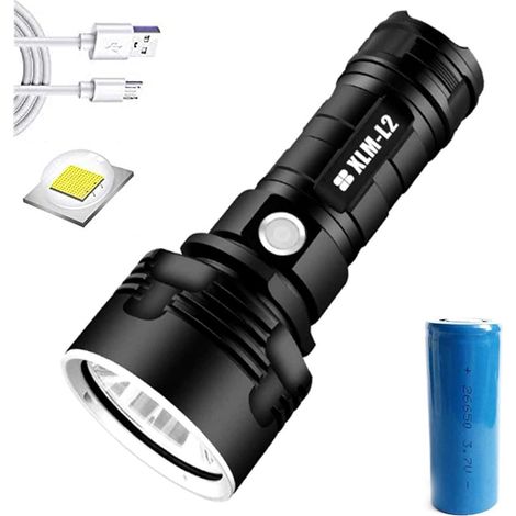 Wiederaufladbare Taschenlampe, 30.000–100.000 Lumen, Hochleistungs-led, Wasserdicht, Blitzlichtlampe, Ultrahell (25 W Xlm-l2)
