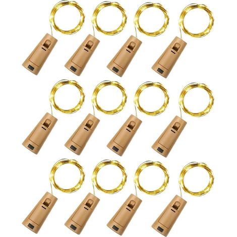 12 Stück Led-flaschen-lichterkette, Warmweiß, 2 M, 20 Led-flaschenlampen, Helle Kupferdraht-dekoration Für Halloween, Weihnachten, Party, Hochzeit, Garten
