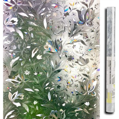 Dekorative 3d-fensterfolie (elektrostatisch) – 90 % Sichtschutz – 96 % Uv-schutz – Maße: 45 Cm × 200 Cm – Tulpenmuster