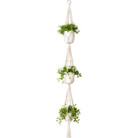 Makramee Pflanzenhalter 3 Tier Indoor Outdoor Hängende Pflanze Korb Baumwollseil Mit Perlen 177cm