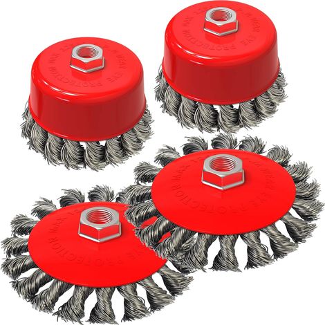 Packung Mit 4 Gedrehten Drahtbürsten Zur Schweißnahtreinigung, Passend Für Jeden 125-mm-winkelschleifer Mit M14-gewinde, 75-mm-bürstengrößen Und 100-mm-flach