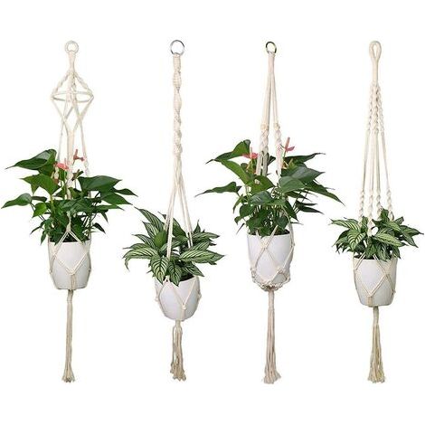 Set Mit 4 Makramee-hängekörben – Baumwollseil – Länge 104 Cm – Für Töpfe Von 5 Bis 25 Cm – Dekoration Für Drinnen Und Draußen