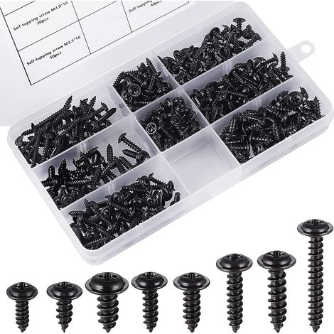 340 Stück Schwarze Selbstbohrende Blechschrauben, 8 Verschiedene Größen, Selbstschneidende Schrauben Aus Rostfreiem Kohlenstoffstahl, Flachkopfschrauben, Kreuzschlitzschrauben, Holzbefestigungssatz, G