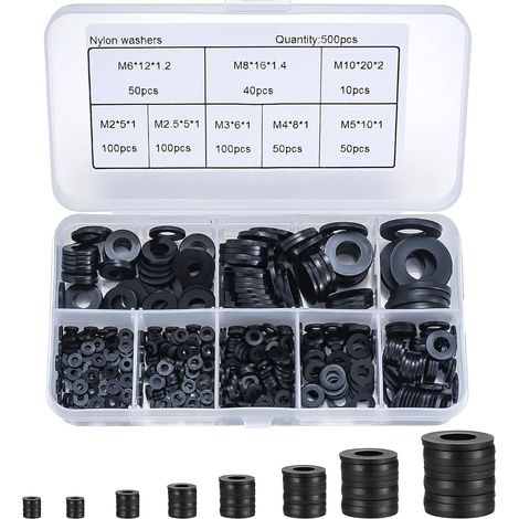 500 Stück Schwarze Nylon-unterlegscheiben, Flache Unterlegscheiben, Isolierung, Runde Dichtung, Abstandshalter, Dichtung, Sanitär-sortiment-set – M2/m2,5/m3/m4/m5/m6/m8/m10