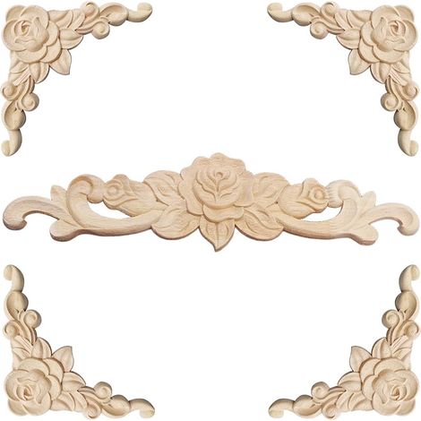 Ersandy – 5-teiliges Dekoratives Holzleisten-set – Lange Leiste 30 Cm X 7 Cm Und Eckleisten 8 Cm X 8 Cm – Naturkautschukholz, Lackierbar