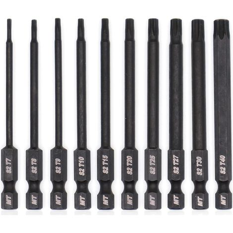 Ersandy – 10-teiliges Torx-bit-set Aus S2-stahl – Fortschrittliche Wärmebehandlung – Phosphatierte Beschichtung – Für Tiefe Schrauben Und Anspruchsvolle Anwendungen