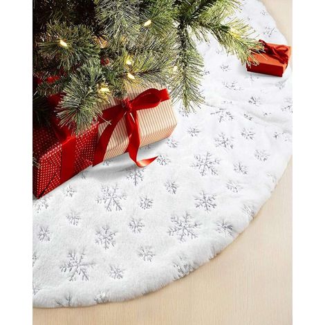 Silberner Pailletten-schneeflocken-weihnachtsbaumrock, 90 Cm Weihnachtsbaumdekoration, Schneeweißer Kunstfell-baumsockelbezug, Weihnachtsbaumdekoration Für Party- Und Feiertagsdekorationen