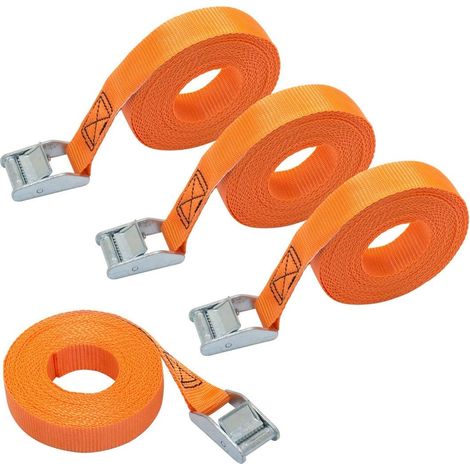 4er-set Zurrgurte, Länge 6 M, Breite 25 Mm, Zurrkraft 150 Kg, Entspricht Din En 12195-2 - Orange