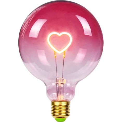 Große Edison-led-glühbirne G125, Rosa Herzform, Glühfaden, 2 W, Dimmbar, Dekorative Spezialbirne, 220–240 V, E27 [energieklasse G]
