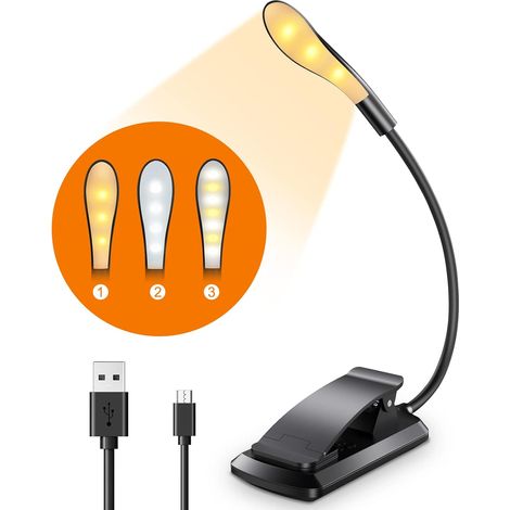 Leselampe, 7 Leds, Usb Wiederaufladbar, Clip-buchlampe Mit 9 Beleuchtungsmodi (3 Farben: Warm, Kühl Und Natürlich), 360° Flexible Hals-leselampe Zum Lesen Im Bett, Bei Kindern, Beim Camping